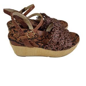Sam Edelman Platform Wedge Sandals Womens Size 8 Brown Raffia Espadrille Crochet